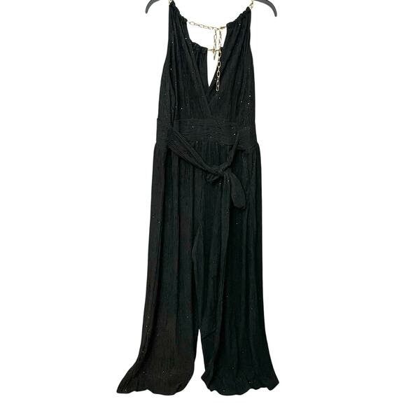 Cider Glitter Sequin Jumpsuit 3XL Wide Leg Chain Halter Strap Party Crinkle - Picture 4 of 9